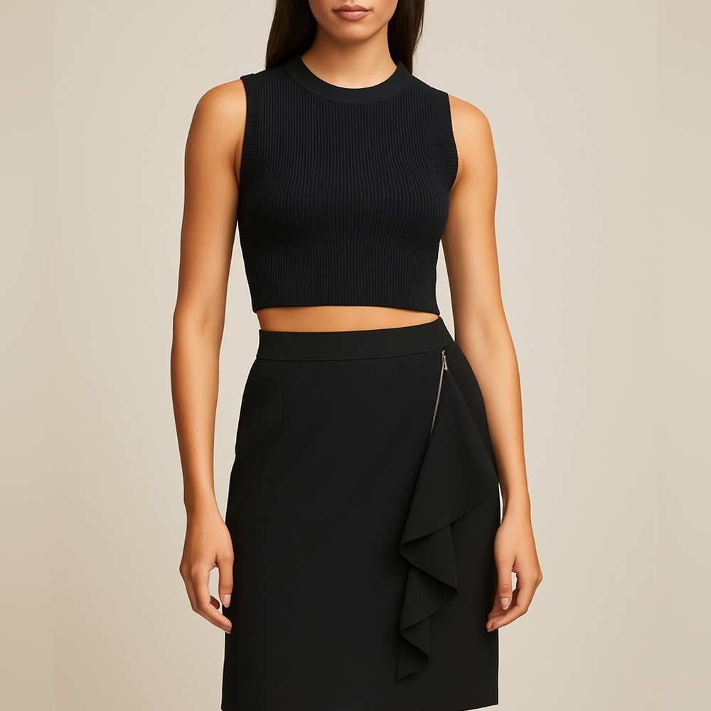 Aritzia Babaton Small Ribbed Black Crop Top